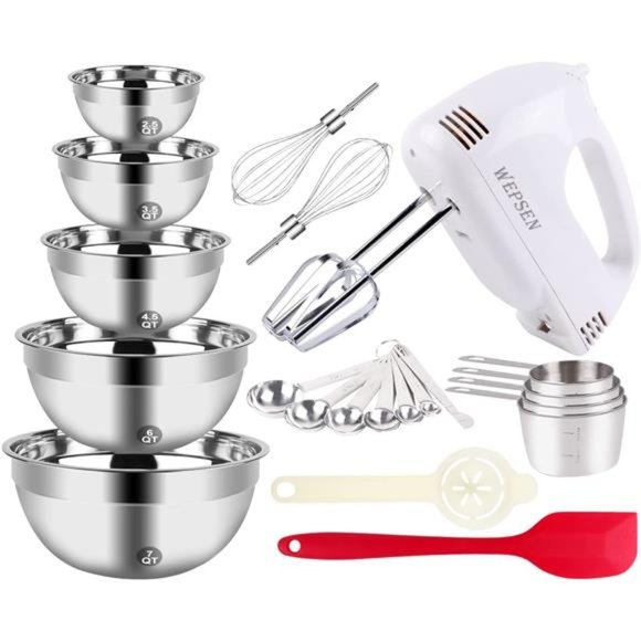 Electric Hand Mixer with Mixing Bowls Set